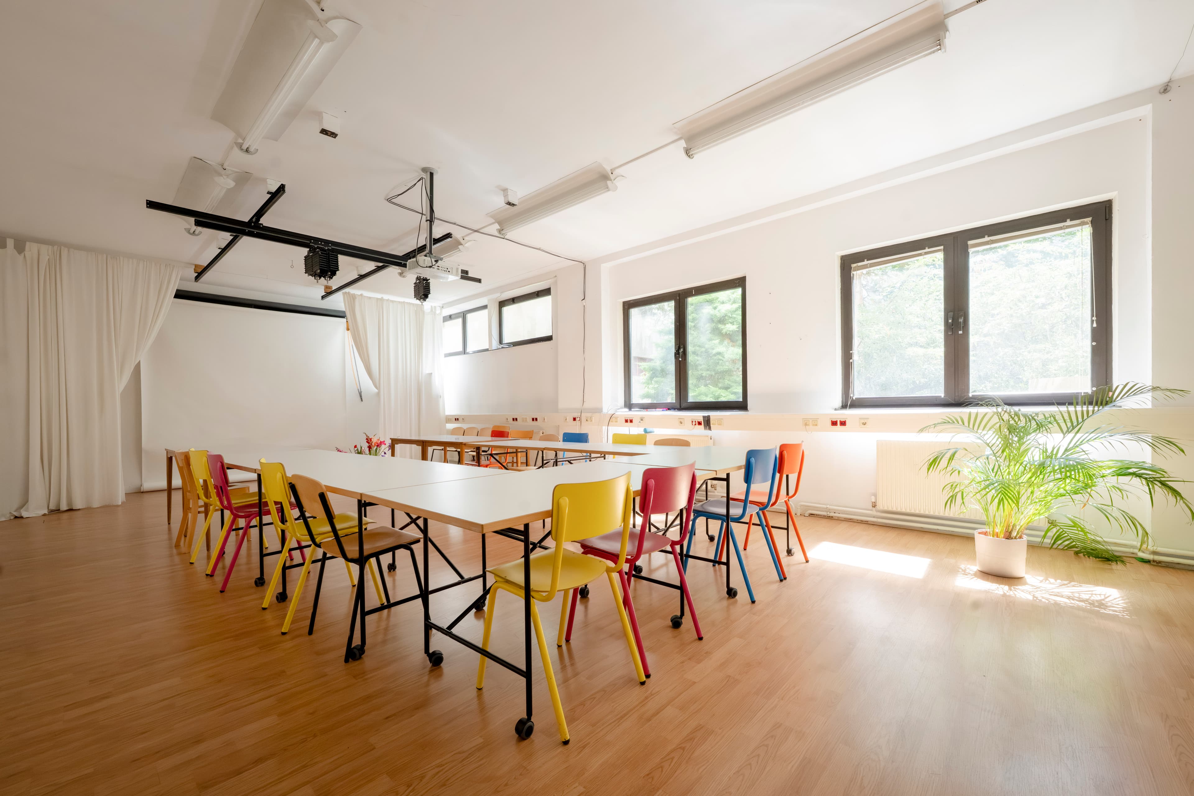 Garden view meeting room with natural light